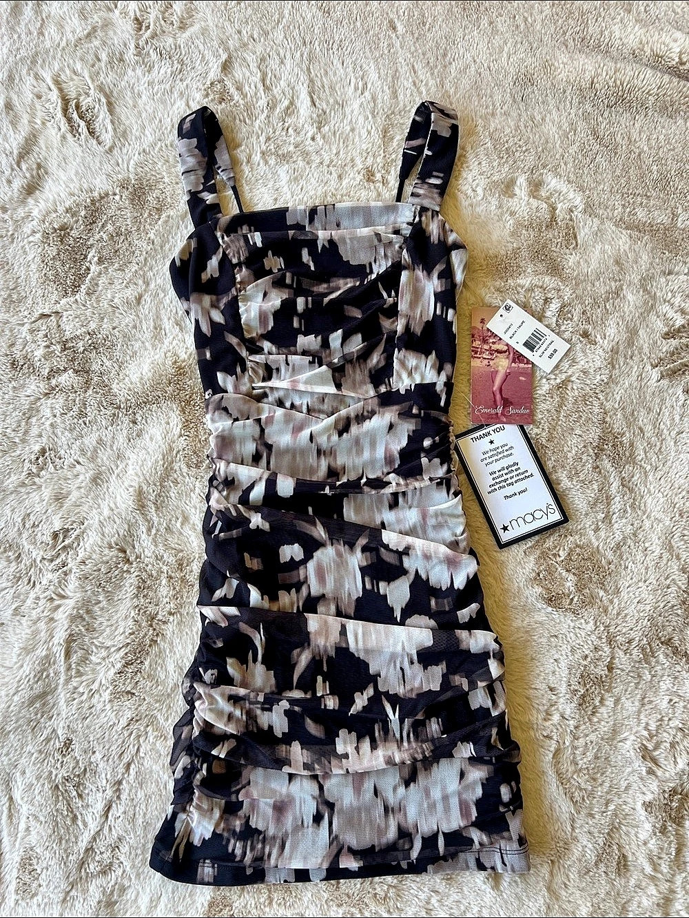 NWT! Macy’s Emerald Sundae Floral Print Ruched Mesh Mini Dress